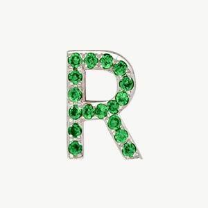 White Gold, Green Garnet Letter Bead - Roxanne First