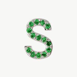 White Gold, Green Garnet Letter Bead - Roxanne First