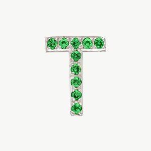 White Gold, Green Garnet Letter Bead - Roxanne First