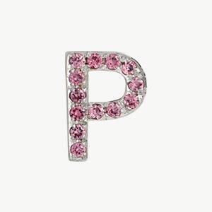 White Gold, Pink Sapphire Letter Bead - Roxanne First