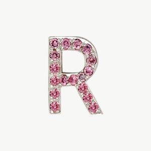 White Gold, Pink Sapphire Letter Bead - Roxanne First