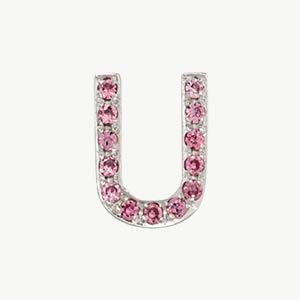 White Gold, Pink Sapphire Letter Bead - Roxanne First