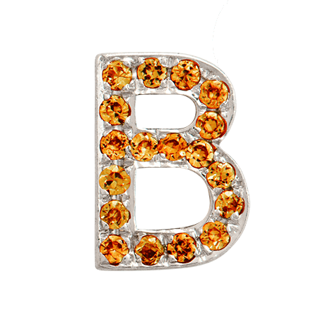 White Gold, Orange Sapphire Letter Bead - Roxanne First