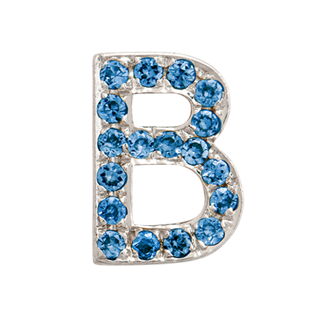 White Gold, Blue Diamond Letter Bead - Roxanne First