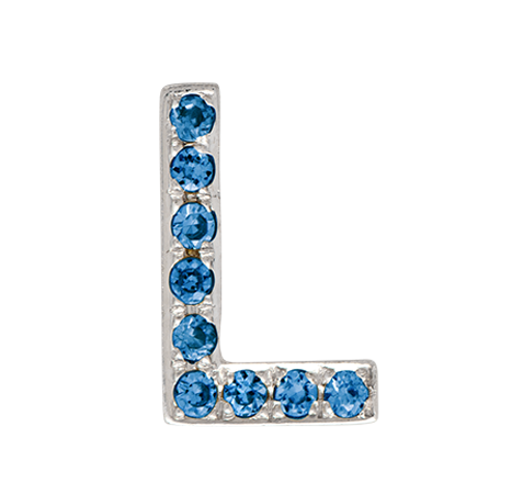 White Gold, Blue Diamond Letter Bead - Roxanne First