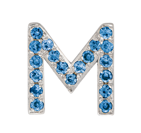 White Gold, Blue Diamond Letter Bead - Roxanne First