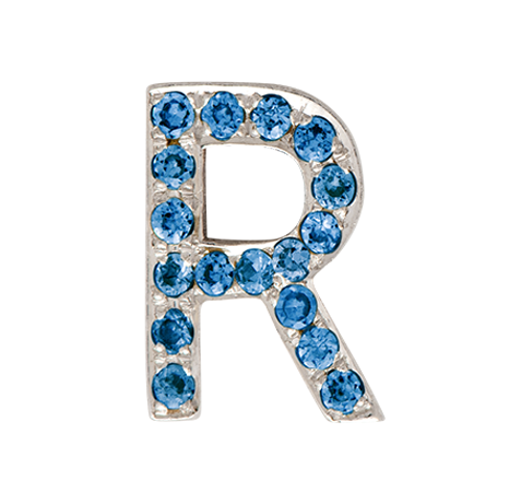 White Gold, Blue Diamond Letter Bead - Roxanne First