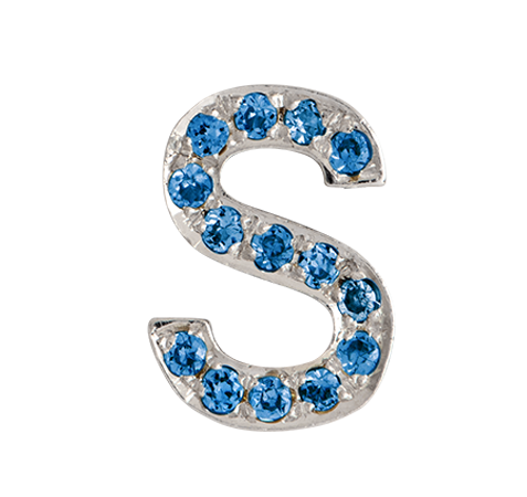 White Gold, Blue Diamond Letter Bead - Roxanne First