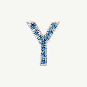 White Gold, Blue Diamond Letter Bead