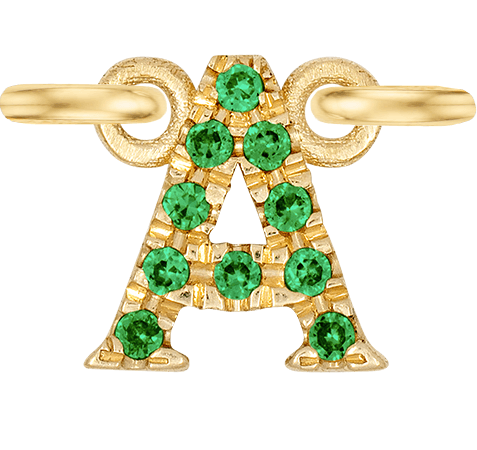 Yellow Gold, Green Garnet Letter - Roxanne First