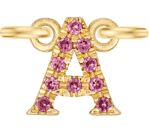 Yellow Gold, Pink Sapphire Letter - Roxanne First