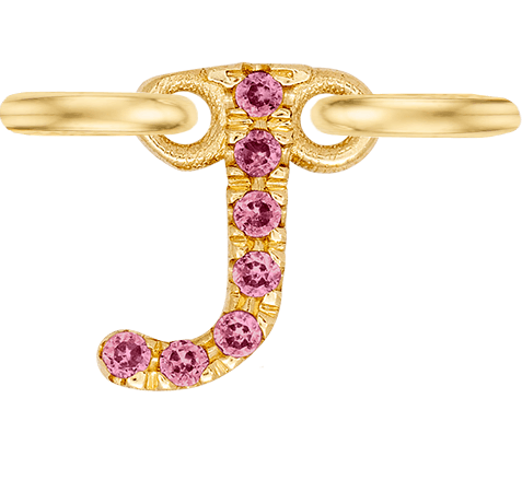 Yellow Gold, Pink Sapphire Letter - Roxanne First