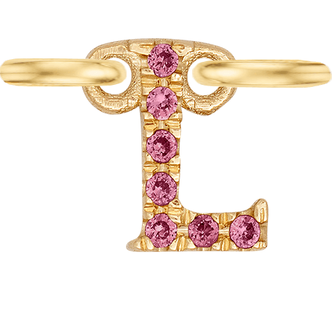 Yellow Gold, Pink Sapphire Letter - Roxanne First