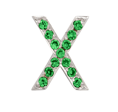 White Gold, Green Garnet Letter Bead - Roxanne First